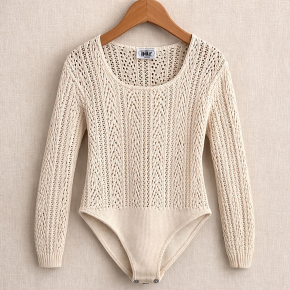 BOZ Tops - BOZ Crochet Knit Top Cream Open Knit Boho Sweater Canada
